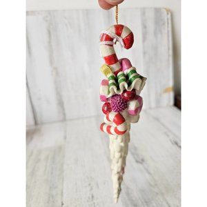Vintage candy icicle candy cane ornament Xmas decor